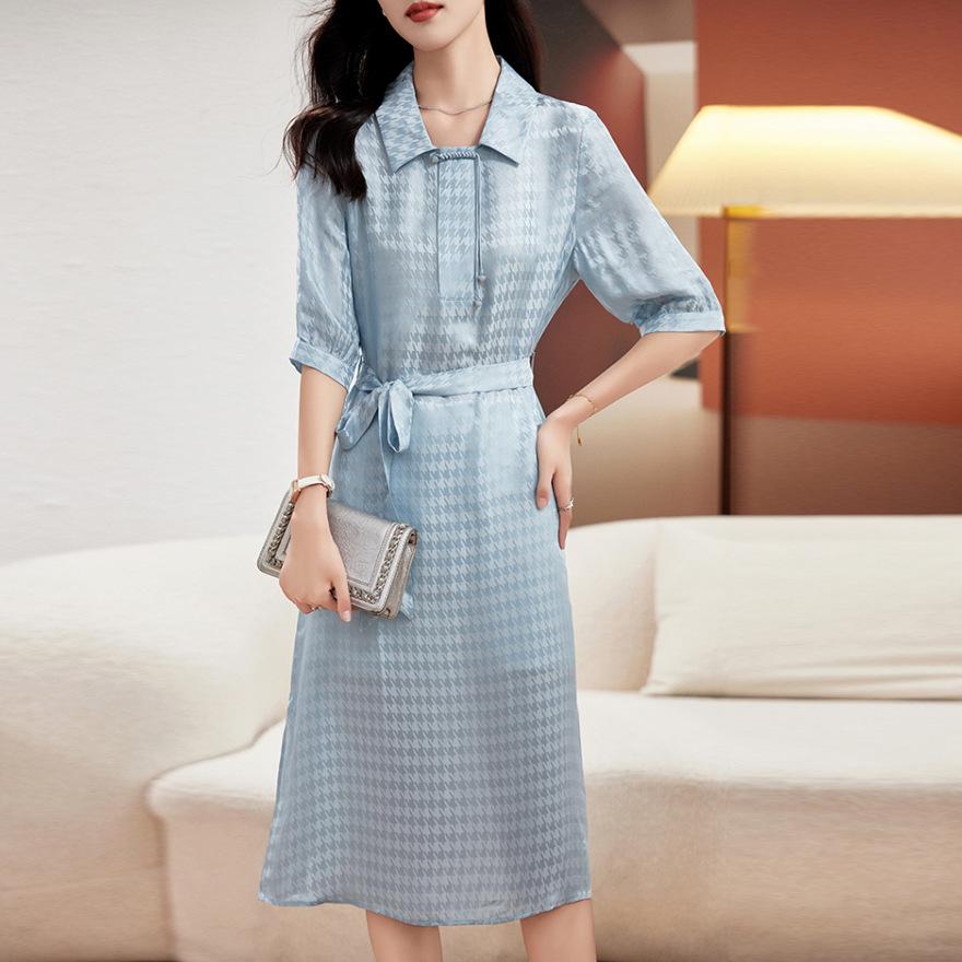 

Платье-сетка из сатинового шелка Сангбо с тысячей птиц, новый модный бренд, лацкан, юбка из шелка тутового дерева 3XL