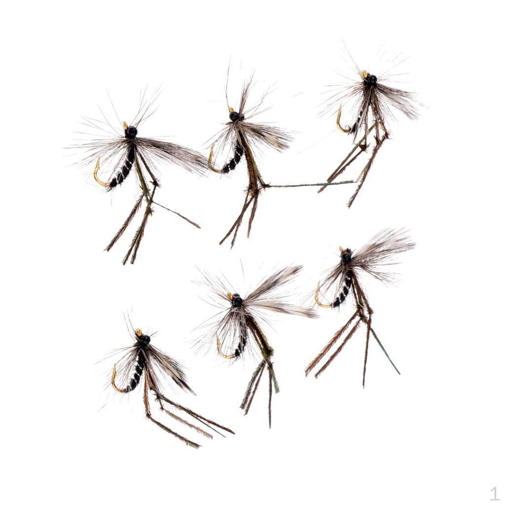 6 Pieces Black Mosquito Fishing Flies Dry Lures Baits Trout Salmon