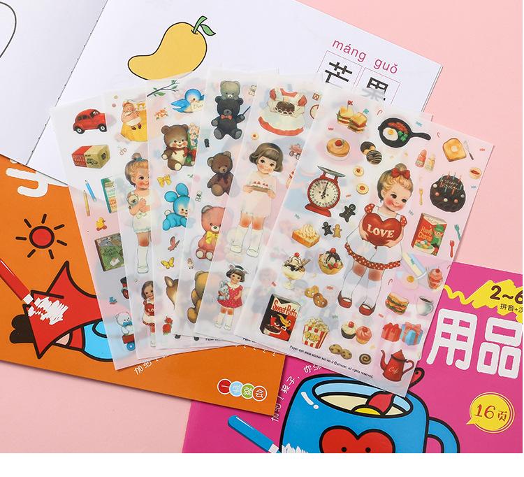 6sheets /Bag Cute Cartoon Children Stickers Transparent Pvc Stickers Waterproof Stickers Creative Bagged Animal World Stickers