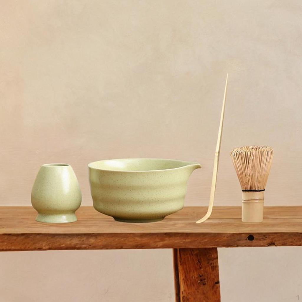 4 Items Matcha Bowl And Whisk Set for Traditional Tea Ceremony, Includes Stand
