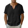 Men’s Short Sleeve V Neck Casual Loose Fit Linen T Shirt Lightweight Breathable Summer Basic Top for Daily Wear