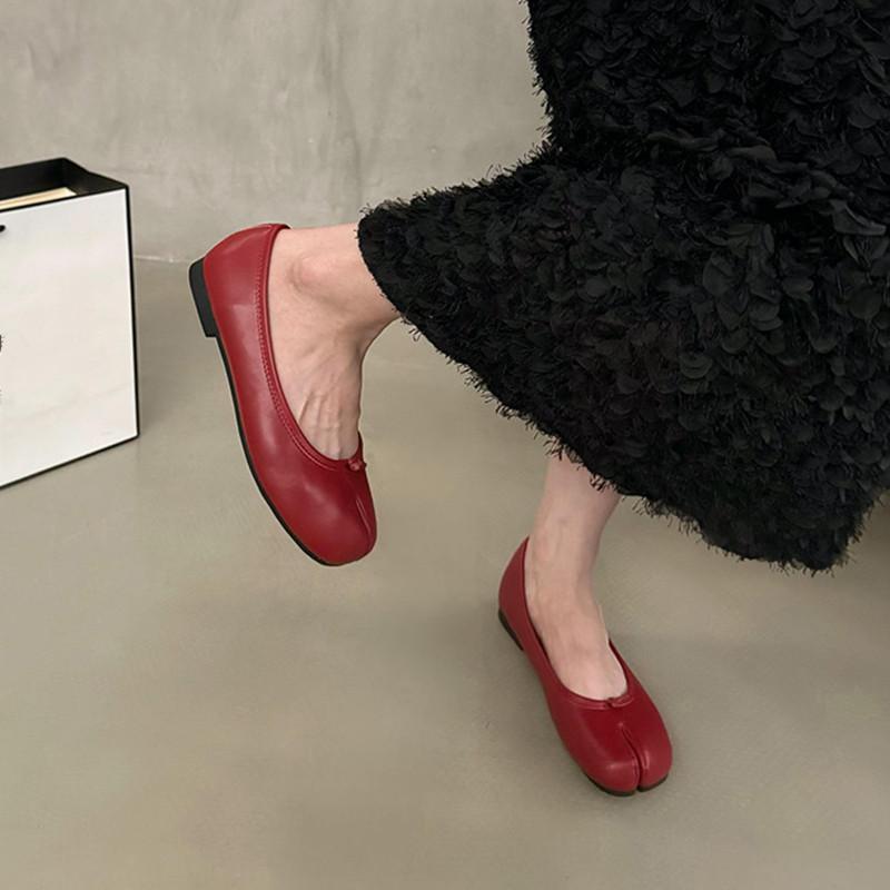 Fashion Bailamos Women Flats Tabi Ninja Round Split Toe Shallow Women Single Shoes Lazy Slip On Slingback Mules Leather Shoes Soft Loafe