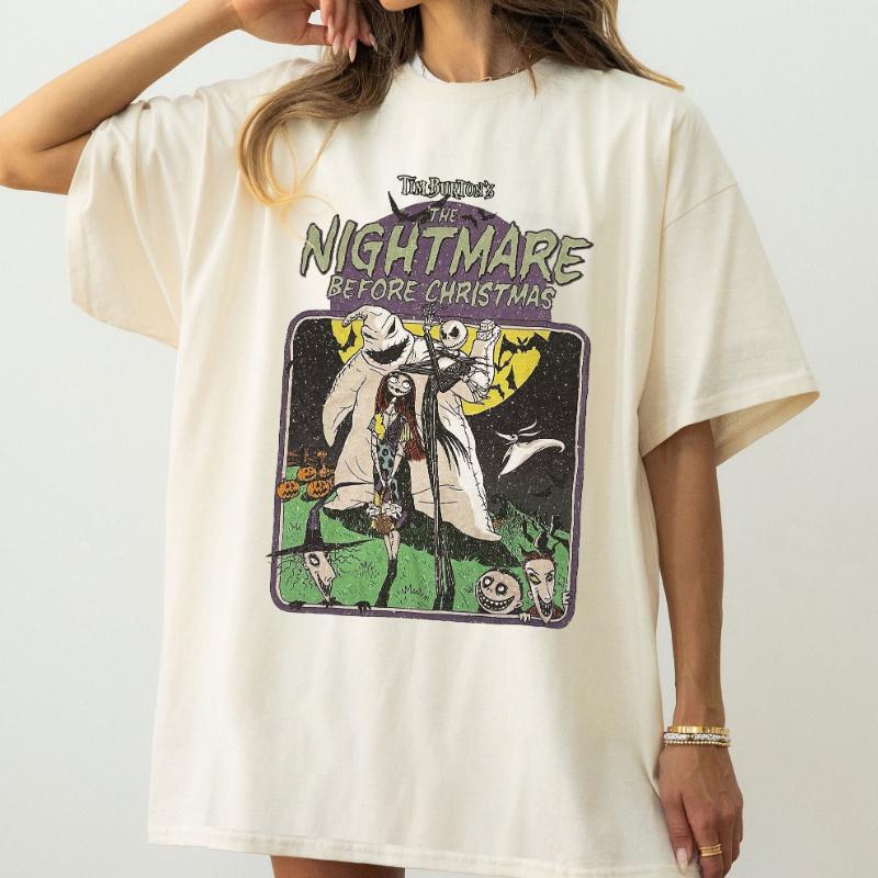 2026 New Nightmare Tim Burton Jack and Sally Graphic Print Womens TShirt Loose Autumn and Winter Oversize Short Sleeve