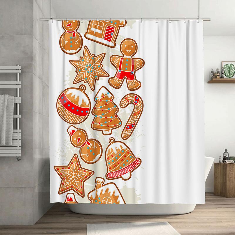 

Tu Festive Holiday Shower Curtain Christmas Cookie Baking Pattern Waterproof Decor Bathroom Set W60H190(CM)-1 Pcs
