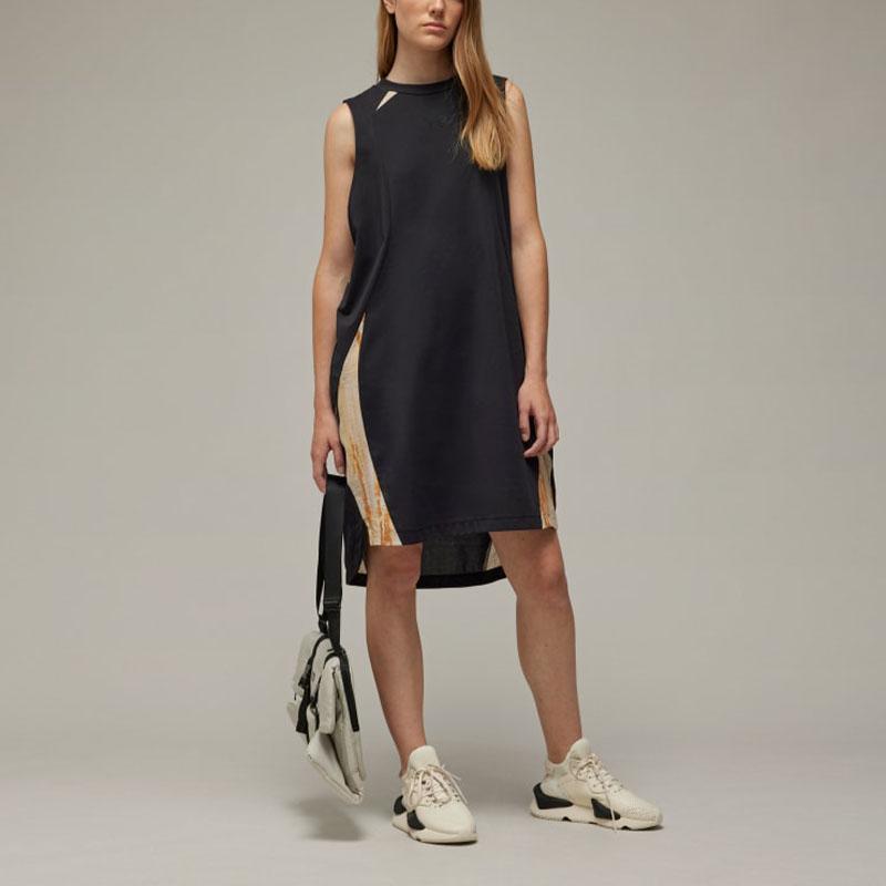 Y-3 SS24 Logo Color Block Loose Ribbed Crew Neck Sleeveless Dress Women Dresses Black IR6244