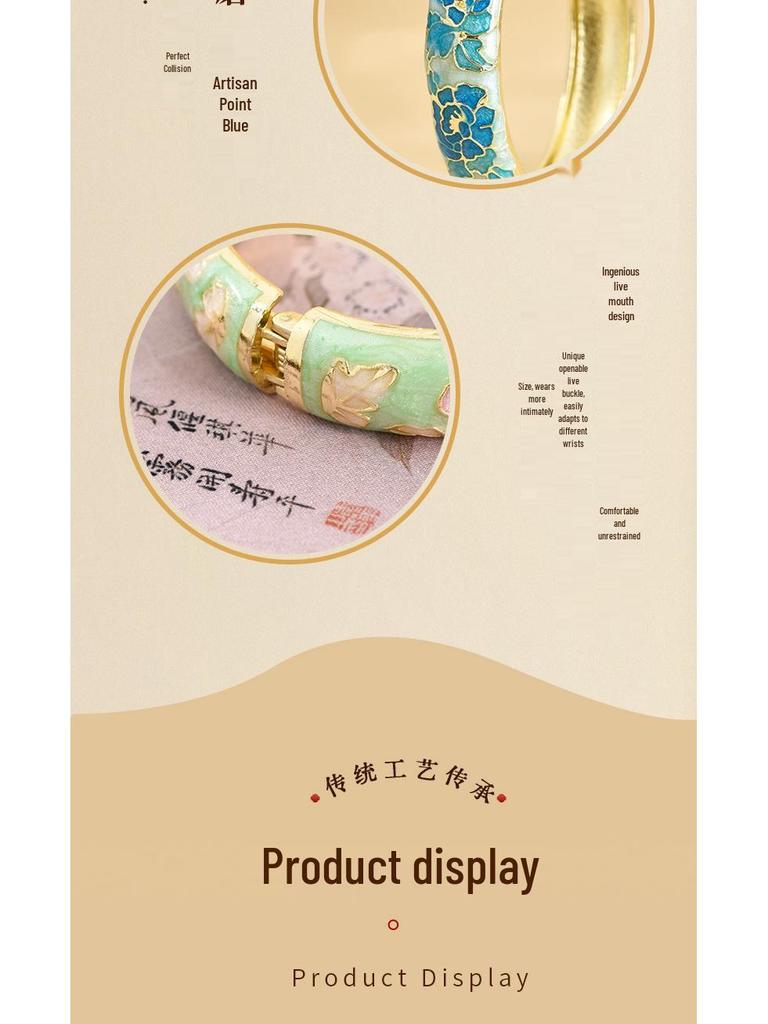 Cloisonné Pfingstrosenblüte Mode Armband - Perfektes Souvenir Geschenk für Freundin oder Mama