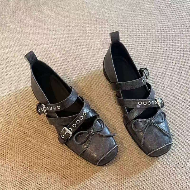 

Версия из овчины~ Туфли Мэри Джейн с квадратным носком и перемычкой, с бантом, с перекрестной пряжкой, на толстом каблуке, одинарные туфли 40 чёрный