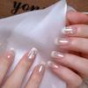 24Pcs Lilac Glitter Short Square False Nails W Jelly Adhesive Detachable Fake Fingernails Full Cover Artificial Press On Nails