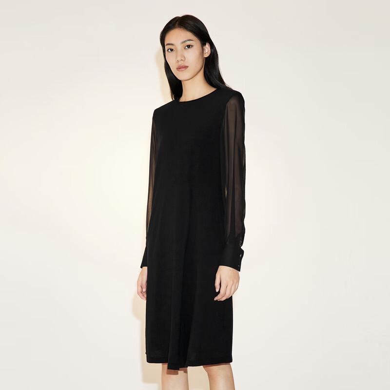 

LESS Round Neck Long Sleeve Spliced Knit Dress L