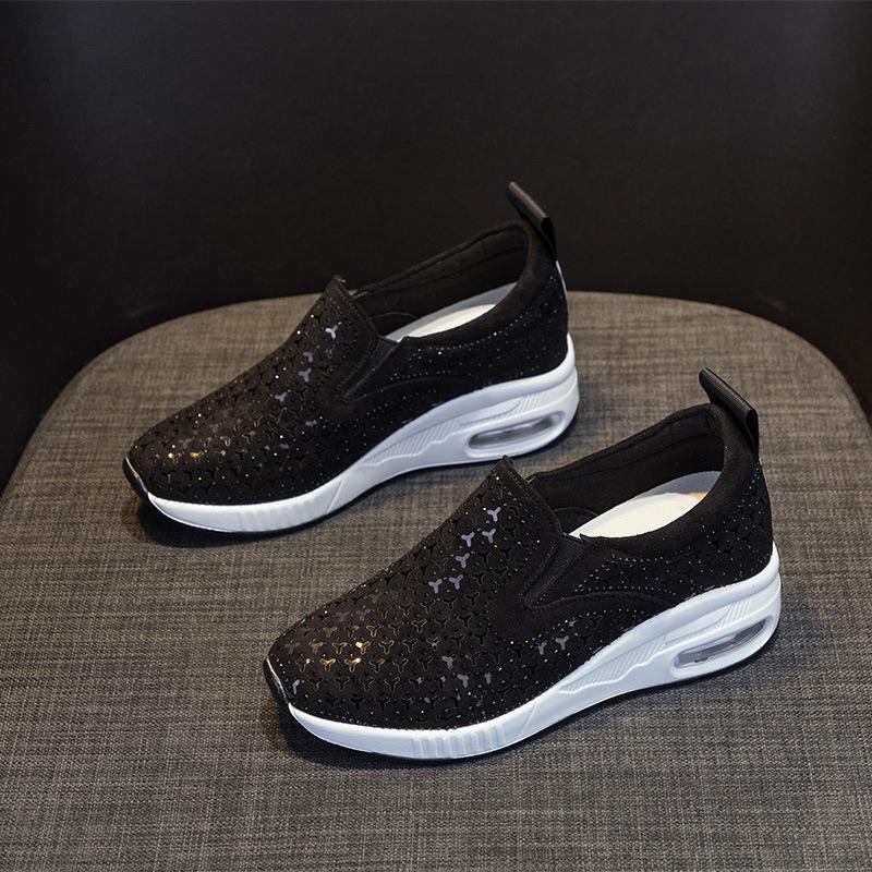 

Fujin 6 см Новинка 2024 года, синтетическая платформа, танкетка, весна-лето, удобная модная обувь высокого бренда, массивные кроссовки, блестящие повседневные туфли-лодочки 40 чёрный