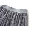 Damenmode Pailletten Elastische Taille Unregelmäßiger Mesh Halblanger Rock