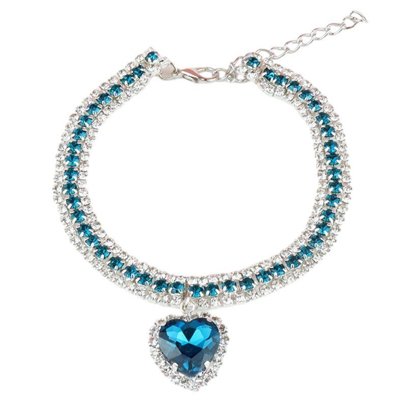 

M-Modern-Dog Shiny Rhinestone Collar Cat Heart Diamond Jewelry Necklace Pet Bling Princess Collar Puppy Supplies Parts ,C синій