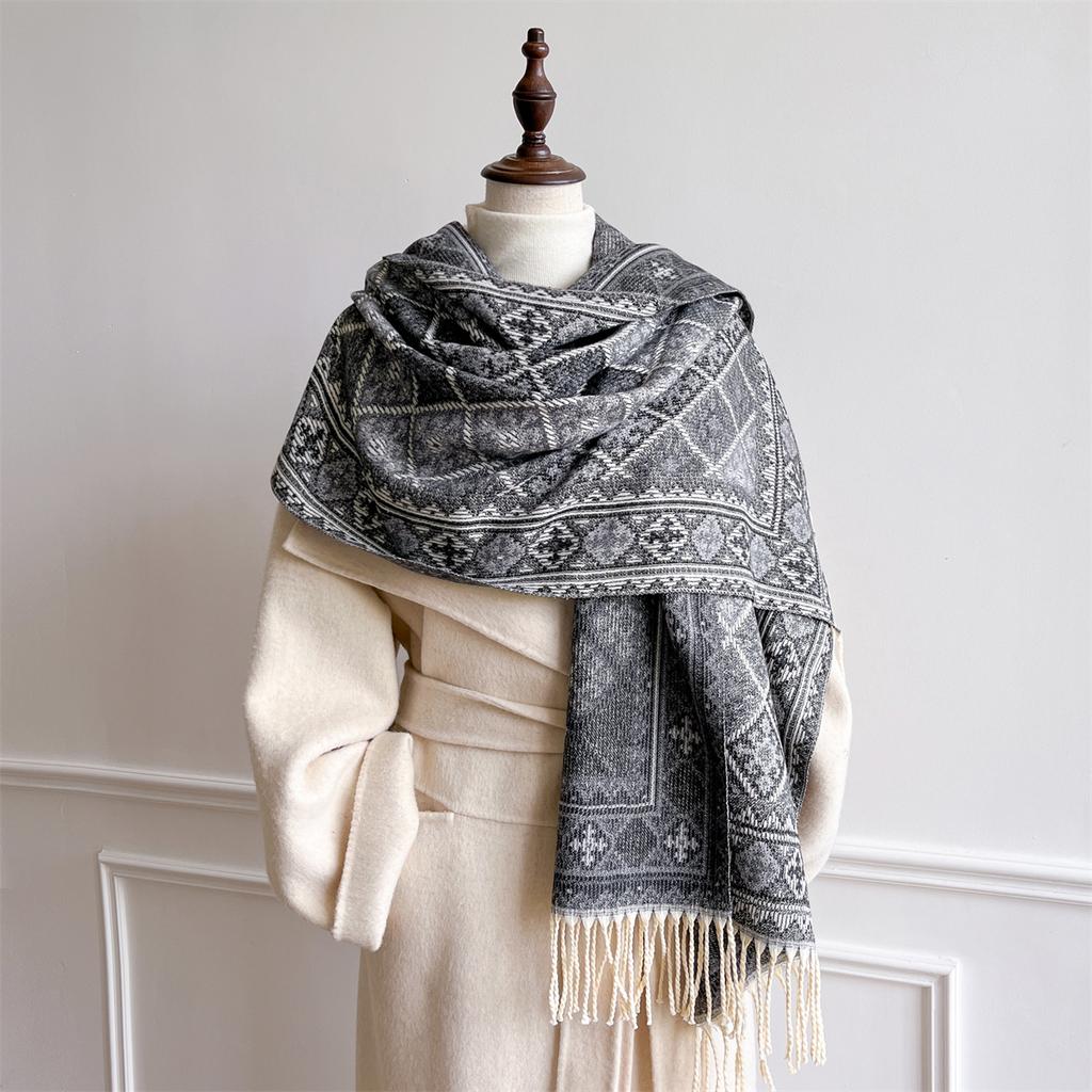 [T853] 65*180cm Luxus Design Damen Jacquard Schal Dicke Imitation Kaschmir Quasten Stola Winter Warm Nackenwickel Pashmina Decke
