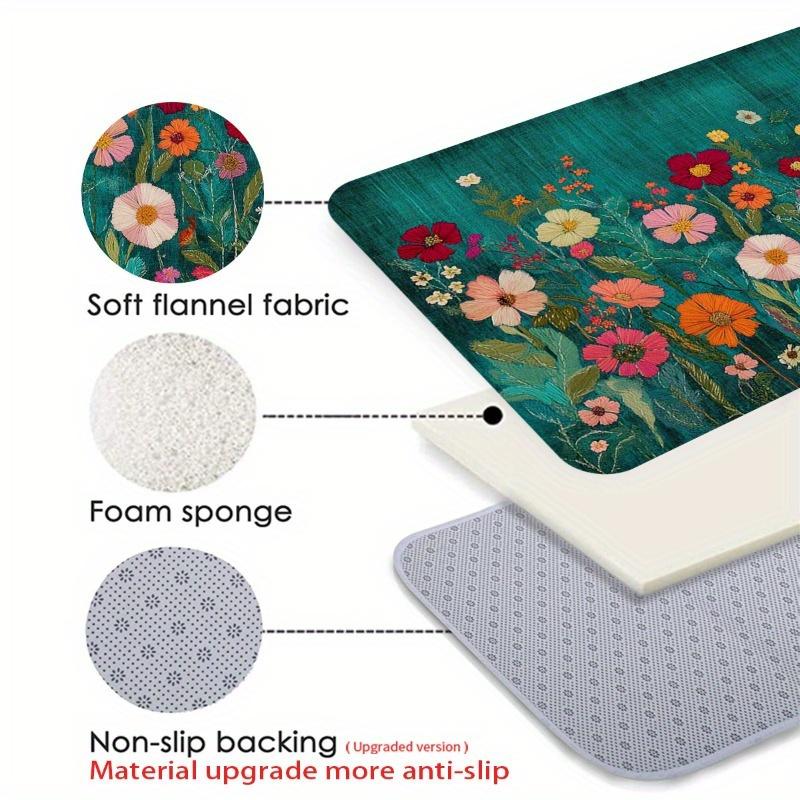 1Pcs Anti Fatigue Kitchen Rugs, Spring Floral Print Waterproof Non-Slip Thick Cushioned Kitchen Mat Heavy Duty Comfort Standing Mat for Kitchen
