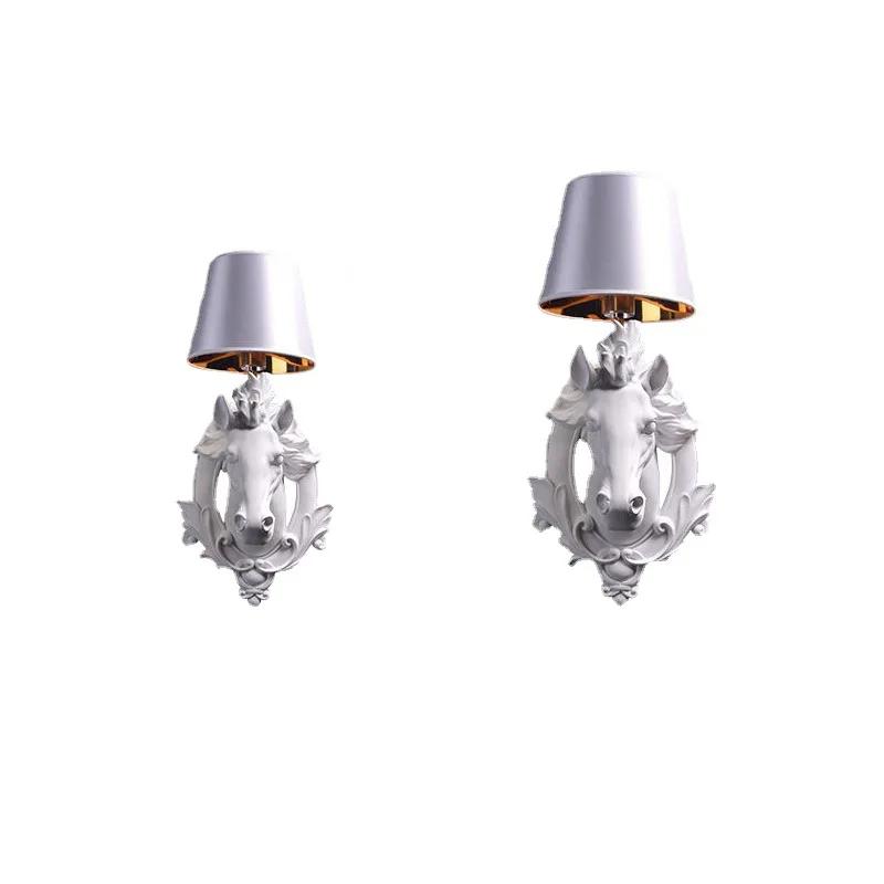 Modern Simple Horse Head Led Wall Lamp Bedroom Study Bedside Hotel Restaurant Resin Walllamp Living Room Decor Animal Wall Light