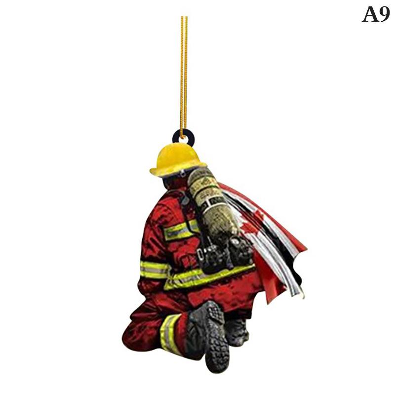 2D Christmas Firefighter Pendant Christmas Pendant Dwarf Car Pendant Statue Craft Party Accessories Decoration new year 2025