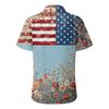 Women's Casual Short Sleeve Button Down Shirt with Collar Floral Print and Stars Stripes Pattern Lightweight Summer Top