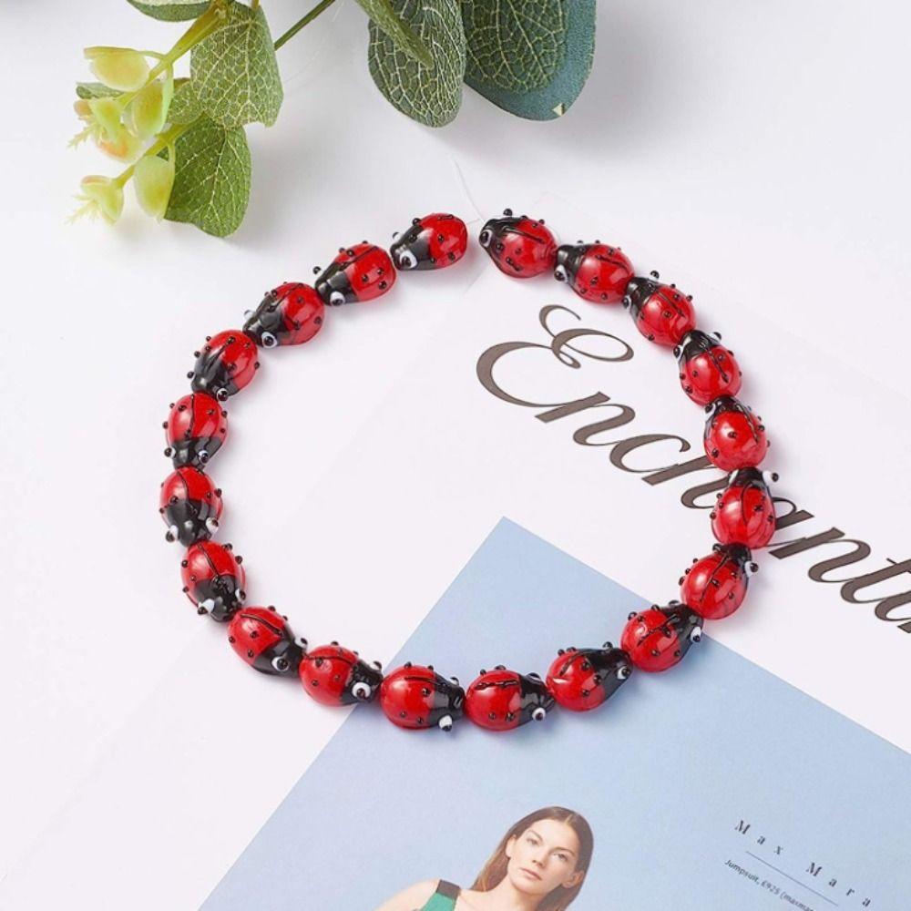 20Pcs 20Pcs Red Ladybug Lampwork Glass Beads Red Color Animal Beads Spacer Beads Home Decoration
