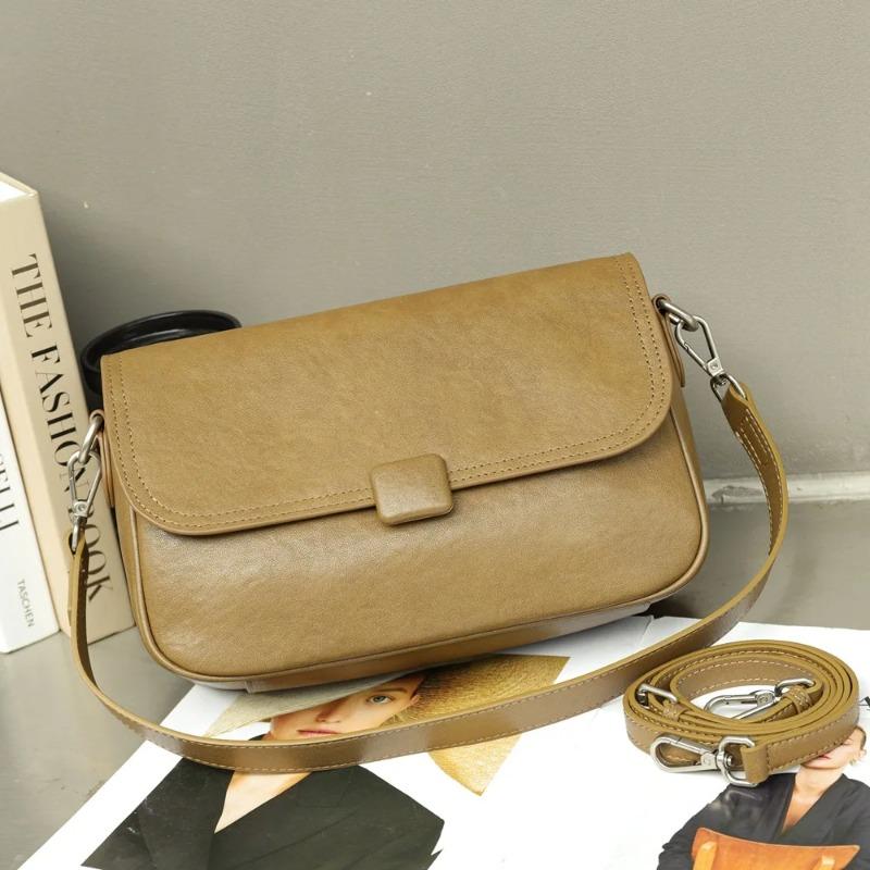 Premium Vegetable-Tanned Leather Crossbody Bag for Women 2026 - Luxury Cvertible Shoulder Clutch & Mini Square Underarm Purse