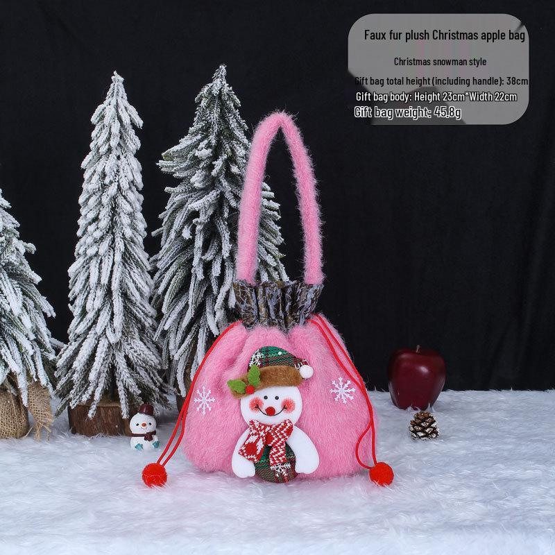 Christmas Apple Flannel Drawstring Gift Bag with Bowknot for Children's Candy