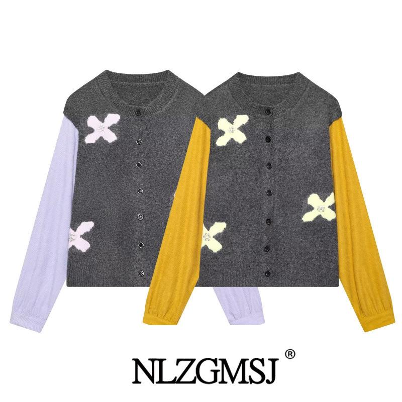 2026 Spring Fashion: European & American Style Versatile Patchwork Knit Cardigan Large