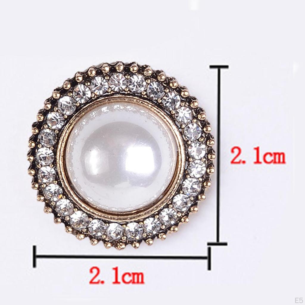5 Pieces Alloy Rhinestone Buttons, Flat Back Brooch Buttons Sparkly Bling Sew on Clothing