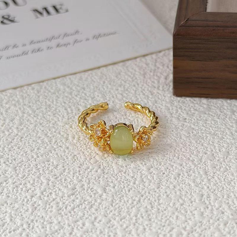 Micro Inlaid Personality Vintage Geometric Opening Ring Women'S Fashion Retro High Sense Niche Design Ring