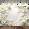2D White Daisy Flower Backdrop Cloudy Sky Photography Background