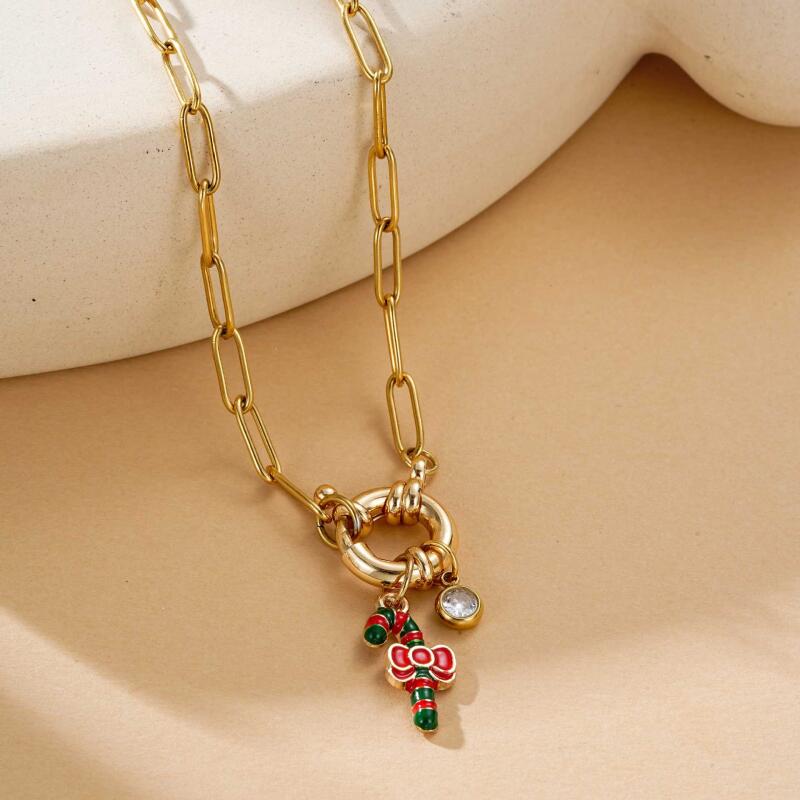 Christmas Stainless Steel Necklace Set - Santa Reindeer Snowman Pendants Lobster Clasp Adjustable Festive Jewelry Gift