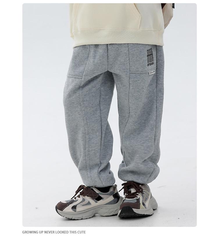 Boys' Plush Fleece Sweatpants - 2025 Autumn/Winter Collection: Thick, One-Piece, Loose Fit for Older Kids