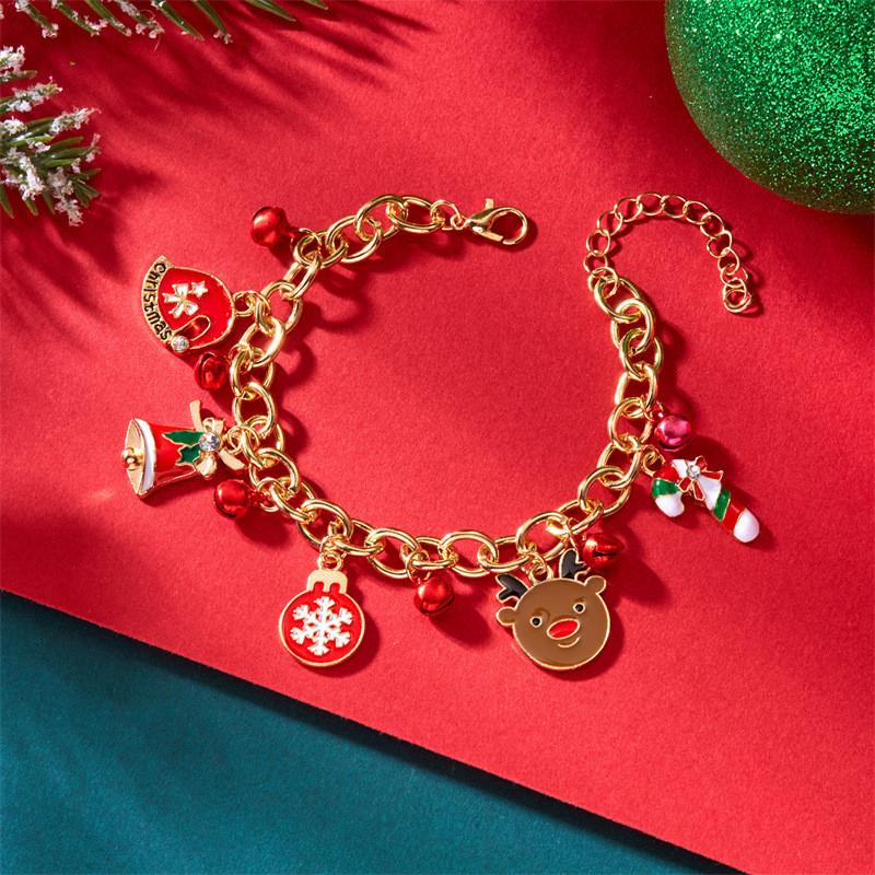 Festive Christmas Hand Jewelry With Reindeer Bell Snowflake For Celebrations