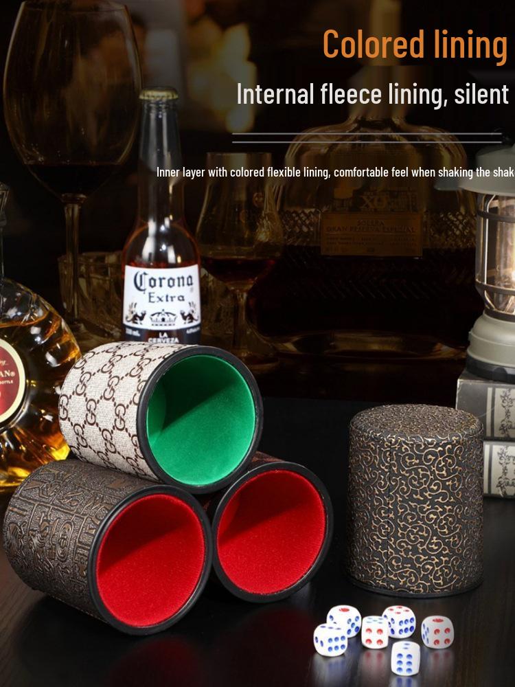 Flockad Ljudabsorberande Läder Tärningskopp Set med 6 Tärningar