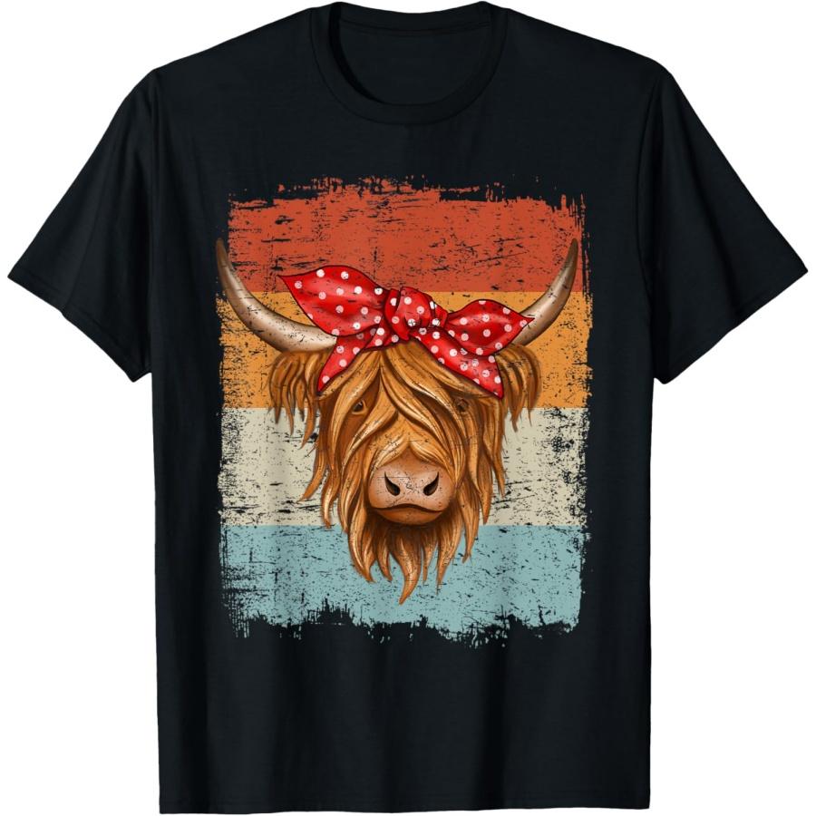Scottish Highland Cow Cattle Hairy Cow Flowers Woman T-Shirt S