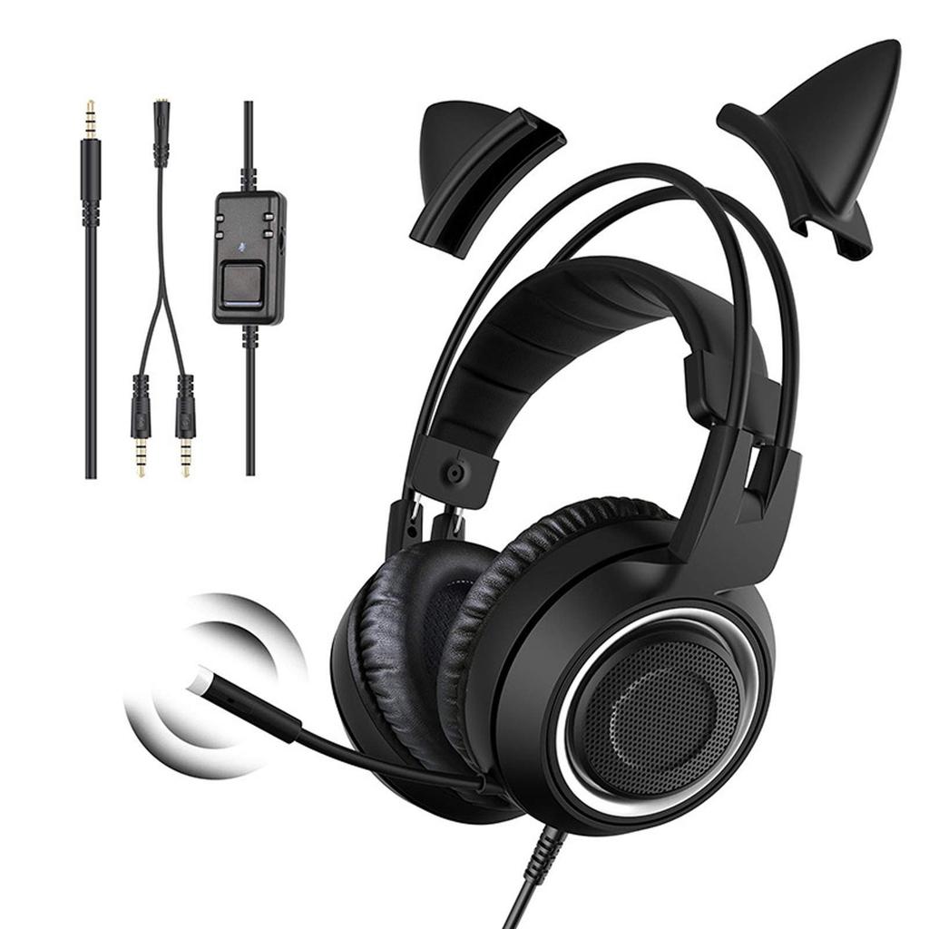 Gaming Hdset 3.5mm Plug Stereo Noise Reduction Cute Cat   Over r Hdphone with Mic for Girls for X BOX PC Phone