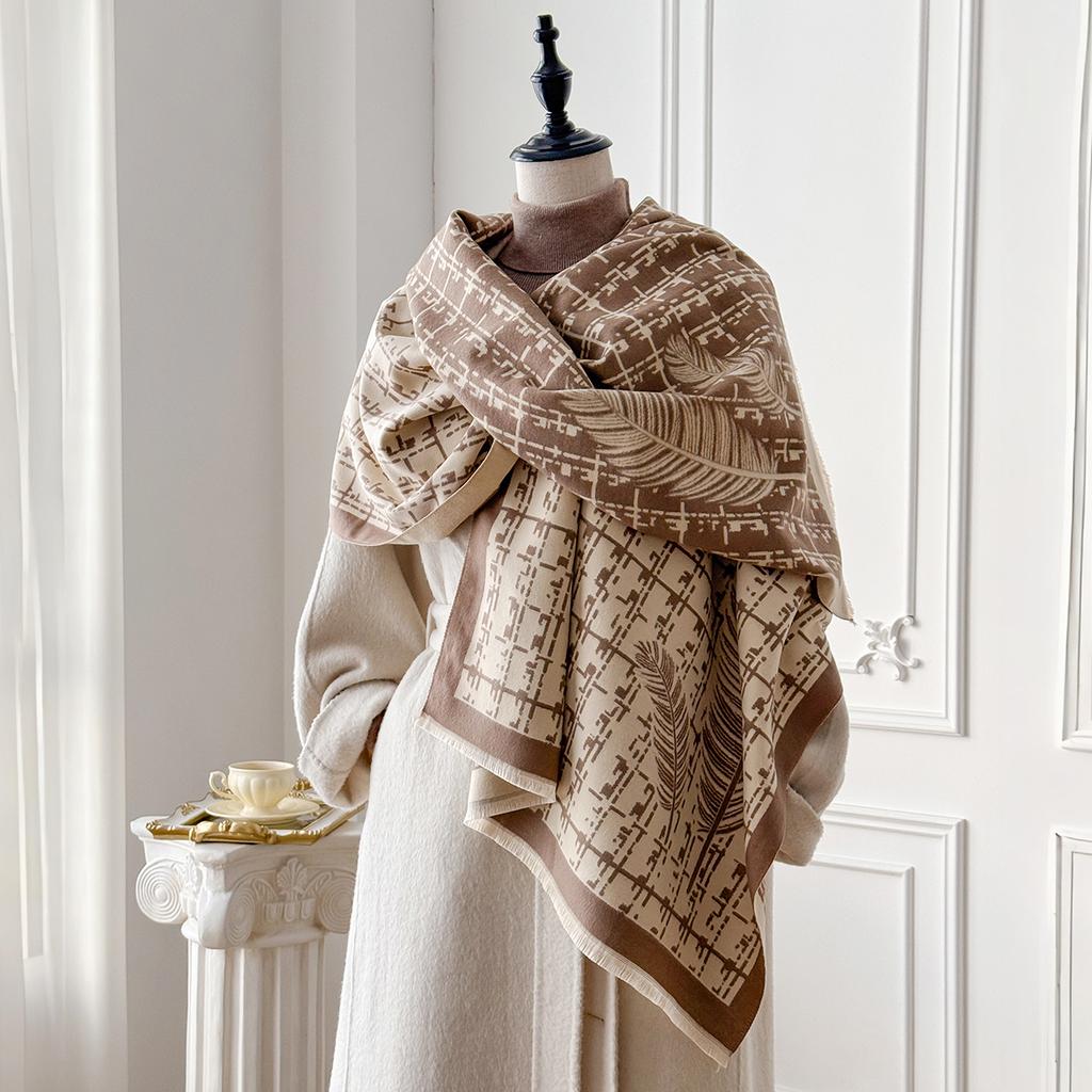 Fashion Women'S Winter Faux Cashmere Scarf Vintage Print Tasseled Design Warm Shawl Trendy Wrap Perfect For Cold Winter Days
