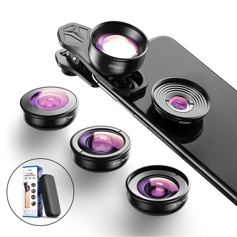 APL-HB5 Waterproof Flexible Phone Camera Lens Kit Wide Angle Macro Fisheye Telephoto Zero Distortion HD Lenses