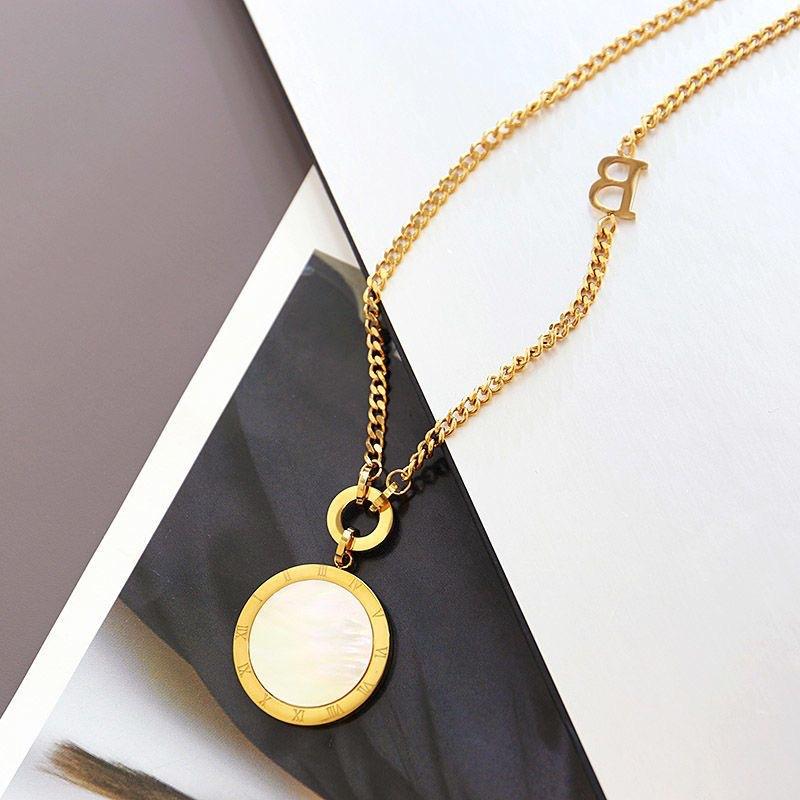 Titanium Steel Roman Numerals Black And White Double-Sided Long Sweater Chain Medieval Necklace High-End Sweater Accessories Cuban Chain