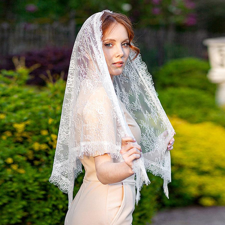 Muslim Lace Trim Headscarf Veil Triangular White Wedding Head Wrap Summer