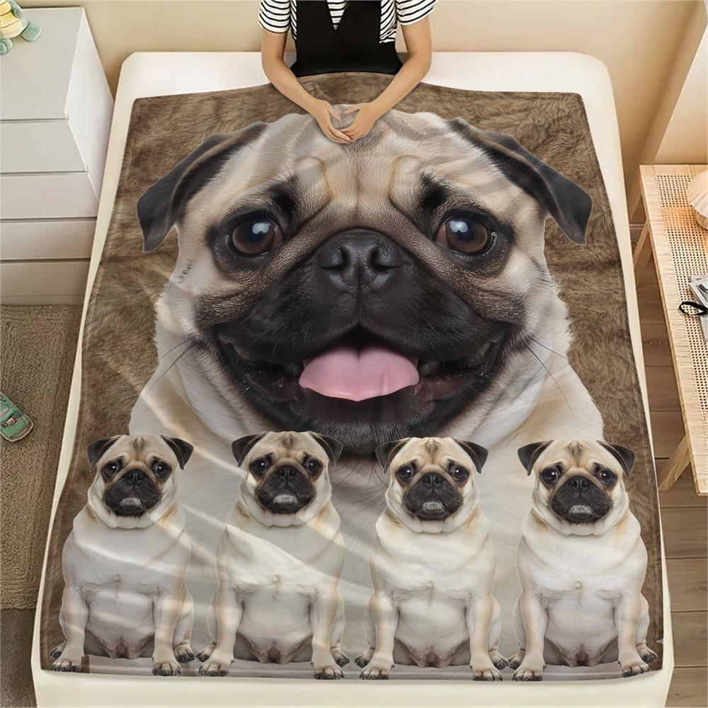 1Pc Bulldog Print Flannel Blanket, High Quality Comfortable for All Seasons, Home Decor, Warmth and Comfort, Perfect for Gifts
