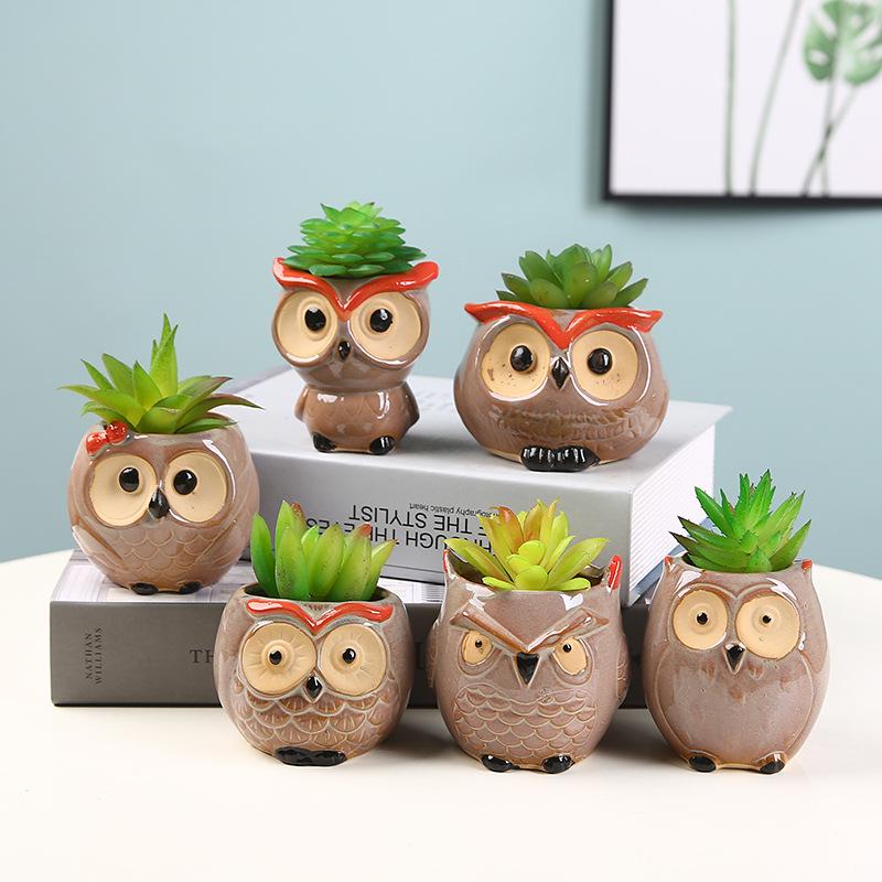 Cute Owl Ceramic Planter for Succulents: Flower/Bonsai Thumb Pot Ornament