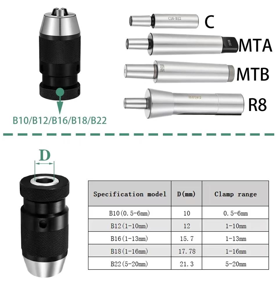 MT2 MT3 MT4 MT5 R8 C10 C12 C16 C20 B10 B12 B16 B18 B22 Morse Drill Chuck Lathe CNC Drill Machine Self-tightening Drill Chuck
