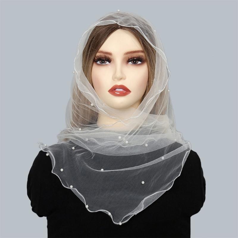 Beadwork Head Scarf Veils for Women Catholic Church Mantilla Veils Head Covering Mass Veils Tulle Scarf for Everyday Wear