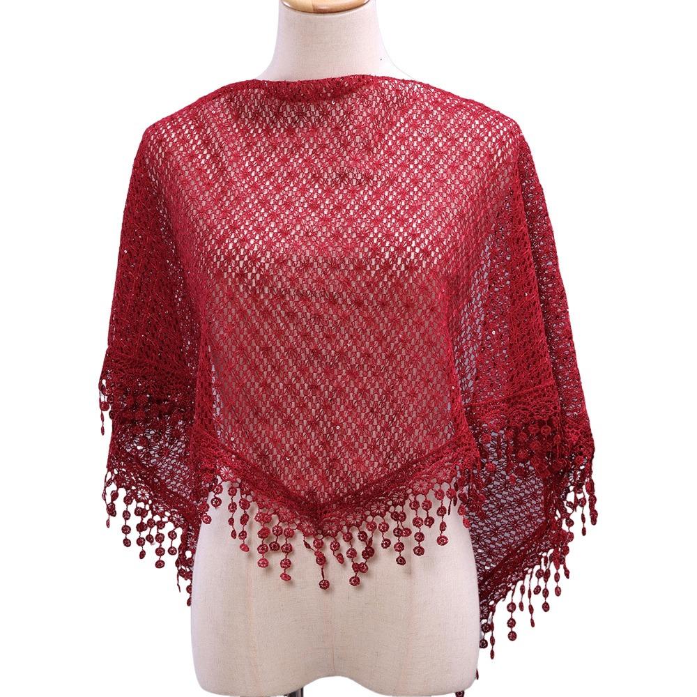 Breathable Tassels Lace Head Scarf Elegant Lace Flower Polyester Hollow Triangle Scarf Triangular Sequin Decor Scarf
