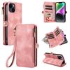 For iPhone 15 RFID Blocking Stand Leather Case Drop-proof Phone Cover Zipper Pocket Wallet with Strap