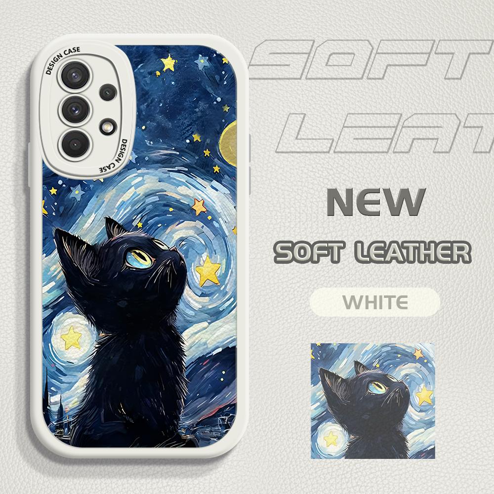 

Милый черный кошачий узор с полным защитным объективом из искусственной кожи для телефона Samsung S24 S23 S22 S21 Plus Ultra S23 FE Redmi Note 13 12 11 Pro Xiaomi Redmi Note 13 Pro+ 5G