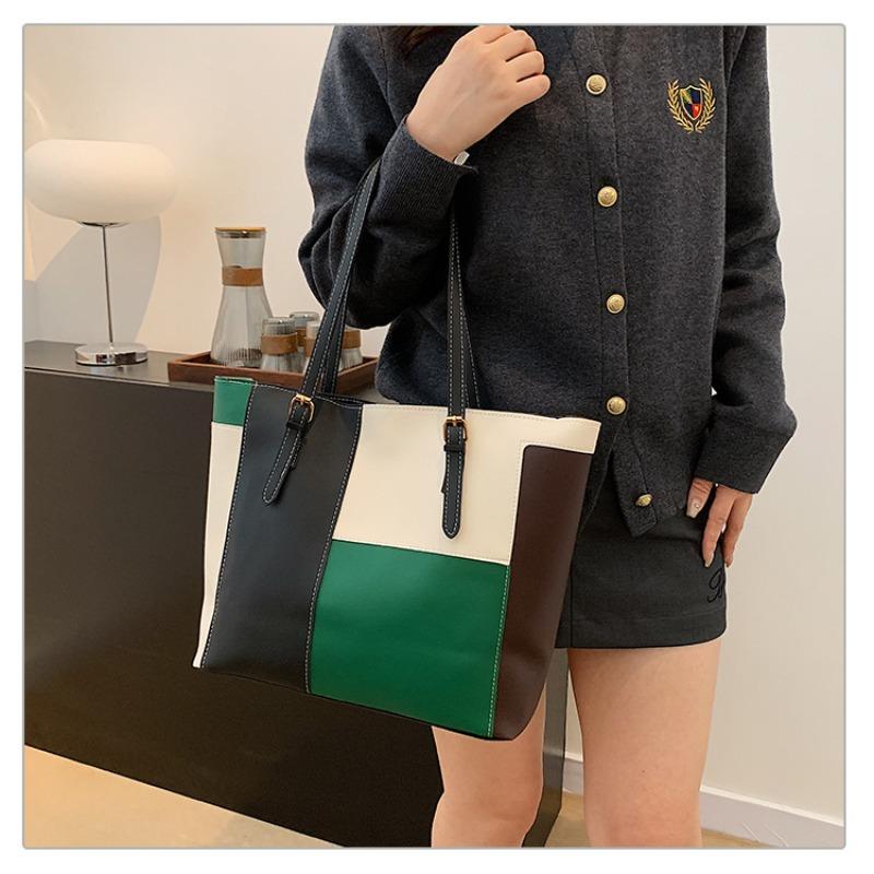 fashion splicing contrasting color women's , new trendy soft-faced casual shoulder bags, simple hand-carried women's bags