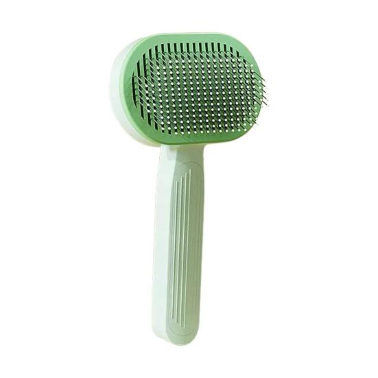 Pet Grooming Comb Self-Cleaning Dog Shedding Brush Angled Stainless Steel Teeth Massage Comb