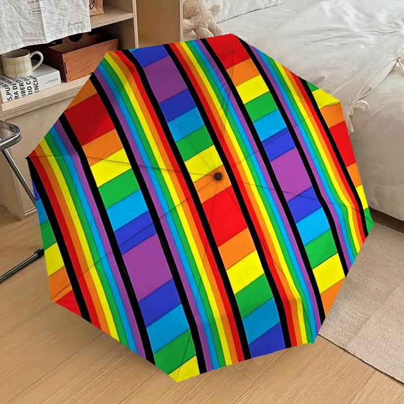 

1pc Rainbow Stripes Automatic Open/Close Umbrella, 8-Rib Sturdy Frame, Umbrella for Travel, Everyday, Formal Events yy251126018