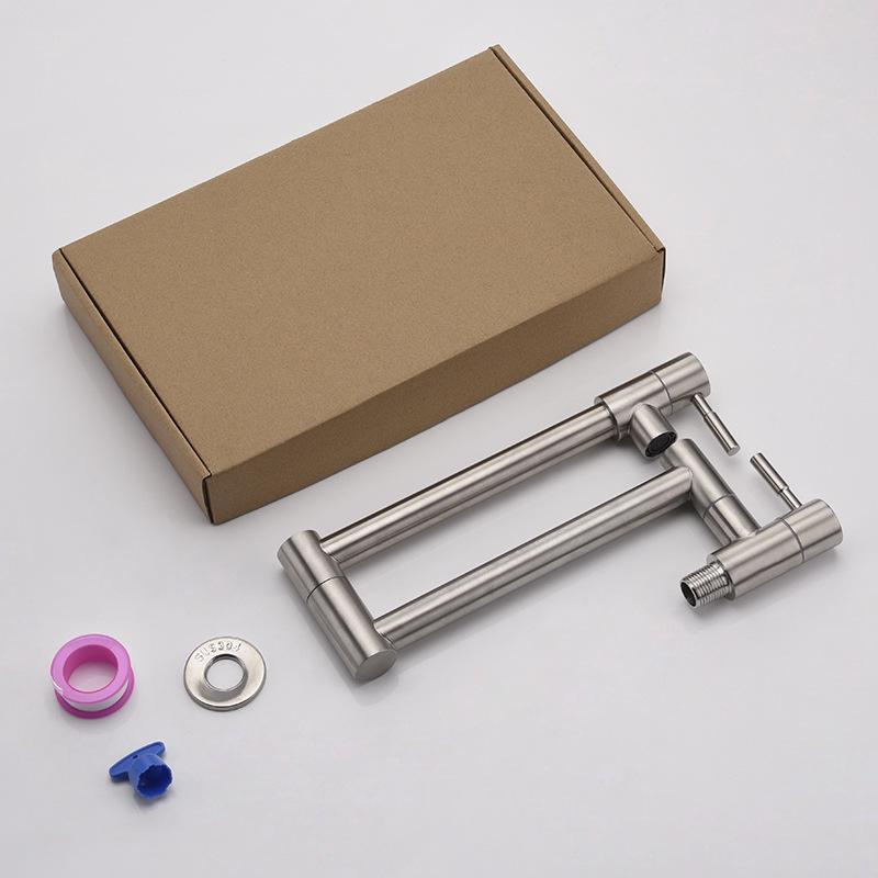 Robinet de cuisine pliable et pivotant mural en acier inoxydable NPT avec double ouverture/fermeture et flux d'eau froide simple