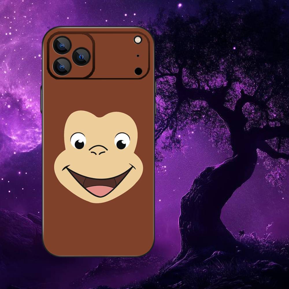 Curious G-George Monkey Phone Case For iPhone 17,16,15,14,13,12,Pro,Max,Plus,E,SE4,Air,Mini Black Soft Box